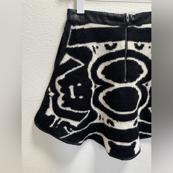 Ohlin D Baby Alpaca Wool Knit Skirt Geometric Back Zip Leather Trim Pockets Med - Picture 6 of 10